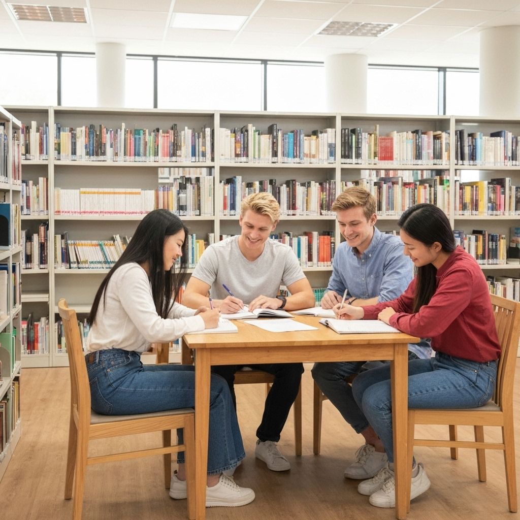 Students studying happily